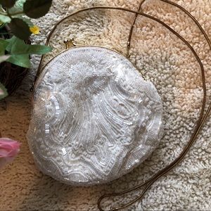 Vintage White Beaded Evening Clutch